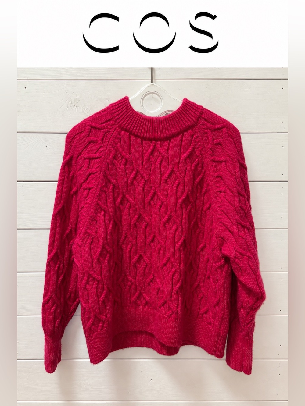 COS Cable Knit Wool Sweater – Fuchsia – Size M